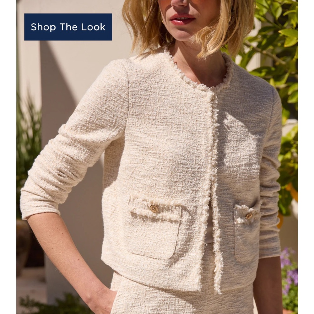 J. McLaughlin Berry Bouclé Jacket Creamy Sand Textured Blazer